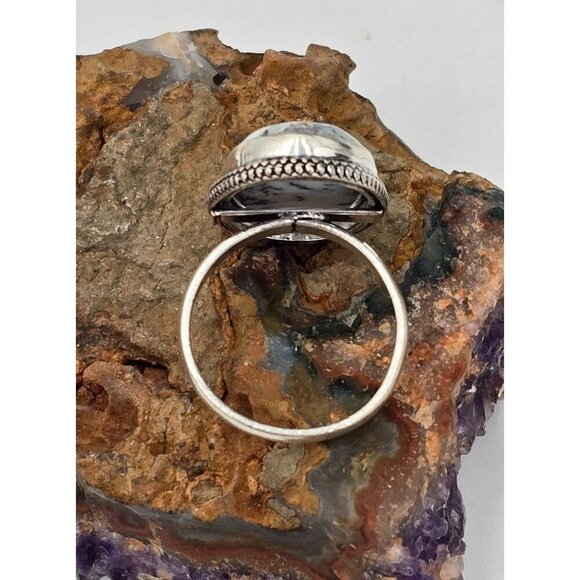 925 Sterling Silver Plt Dendritic Agate Ring Size 9 Bezel Setting Jewelry - Picture 4 of 5